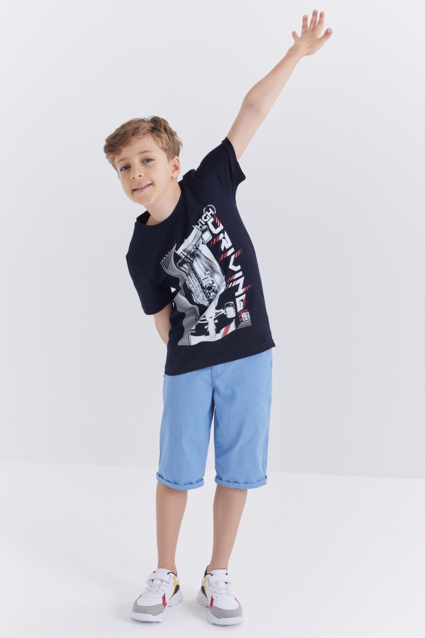Lacivert Baskılı Kısa Kol Standart Kalıp O Yaka Erkek Çocuk T-Shirt - 10866