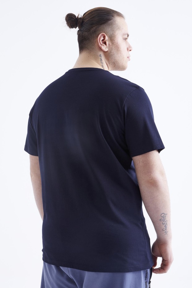Lacivert Baskılı O Yaka Büyük Beden Erkek T-shirt - 88073