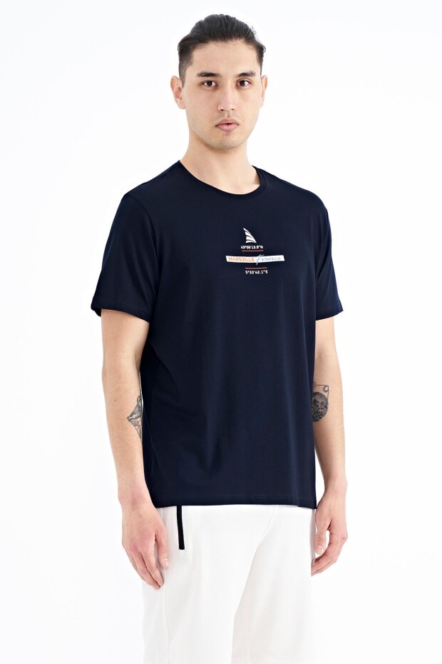 Lacivert Baskılı O Yaka Standart Kalıp Erkek T-shirt - 88212