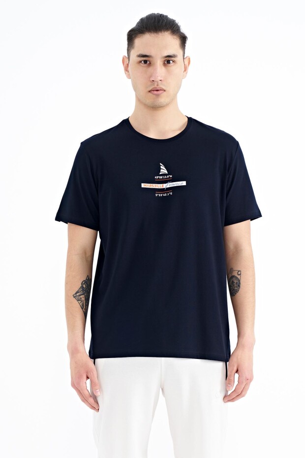 Lacivert Baskılı O Yaka Standart Kalıp Erkek T-shirt - 88212