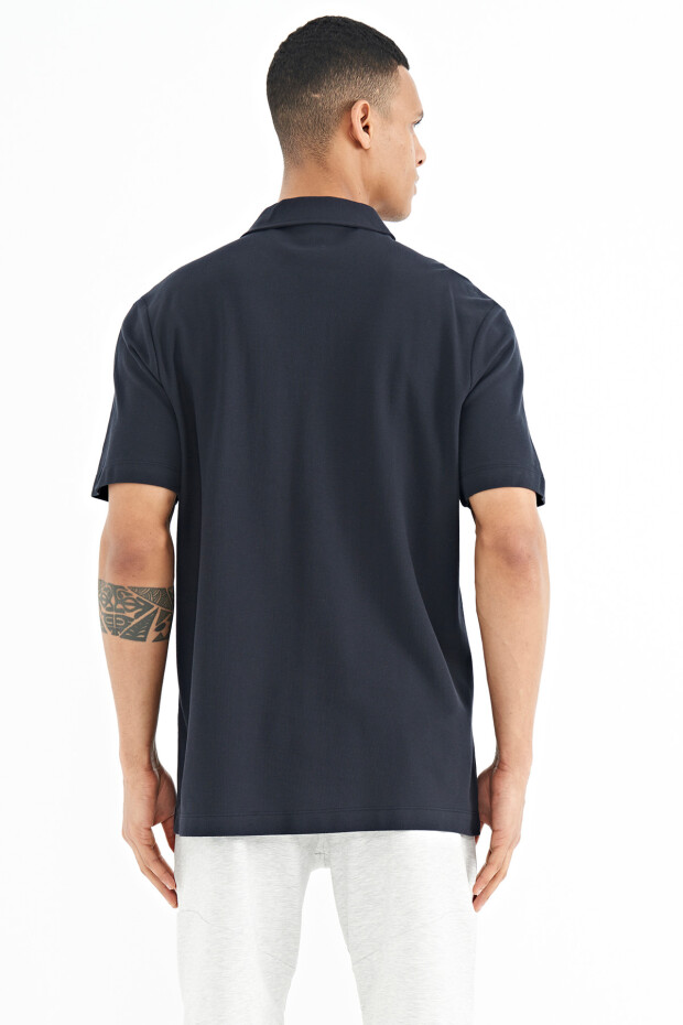 Lacivert Cep Detaylı Baskılı Standart Kalıp Polo Yaka Erkek T-Shirt - 88241