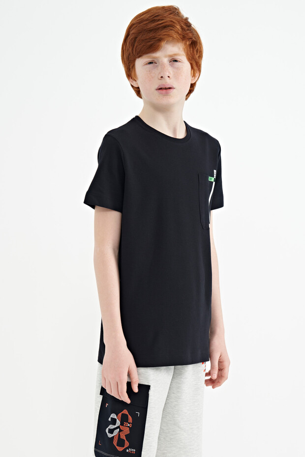 Lacivert Cep Detaylı O Yaka Standart Kalıp Erkek Çocuk T-Shirt - 11120 - 6