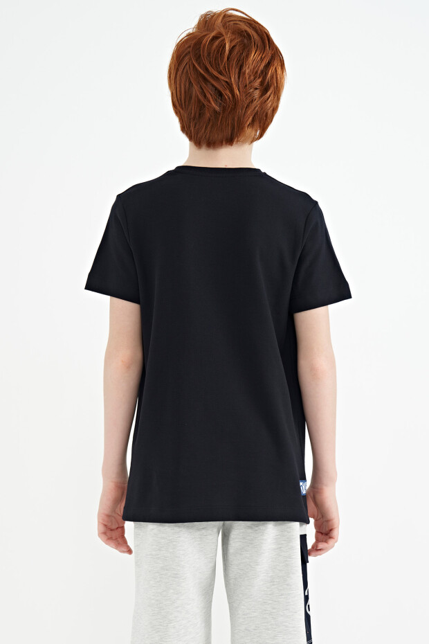 Lacivert Cep Detaylı O Yaka Standart Kalıp Erkek Çocuk T-Shirt - 11120 - 7