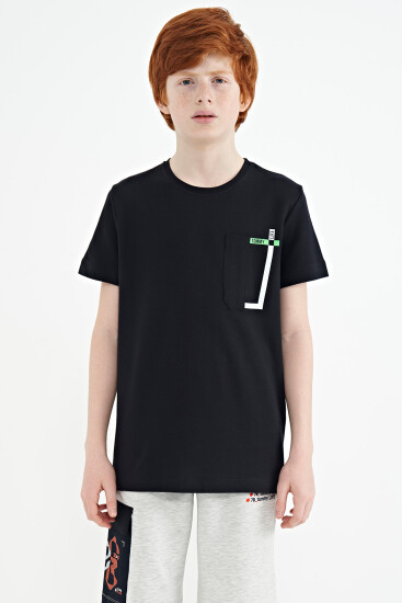Lacivert Cep Detaylı O Yaka Standart Kalıp Erkek Çocuk T-Shirt - 11120 