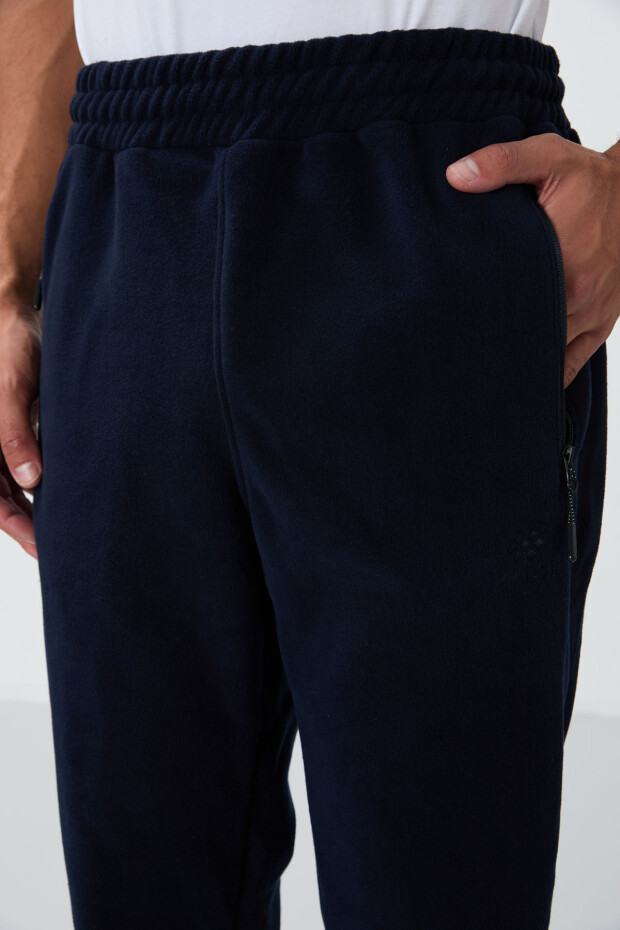 Lacivert Dik Yaka Basic Fermuar Cepli Standart Kalıp Erkek Polar Eşofman Takımı - 85193 - 4