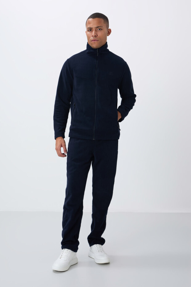 Lacivert Dik Yaka Basic Fermuar Cepli Standart Kalıp Erkek Polar Eşofman Takımı - 85193 - 5