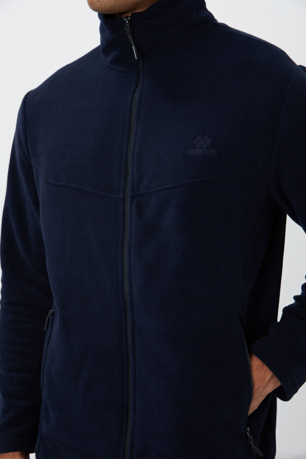 Lacivert Dik Yaka Basic Fermuar Cepli Standart Kalıp Erkek Polar Eşofman Takımı - 85193 - 6