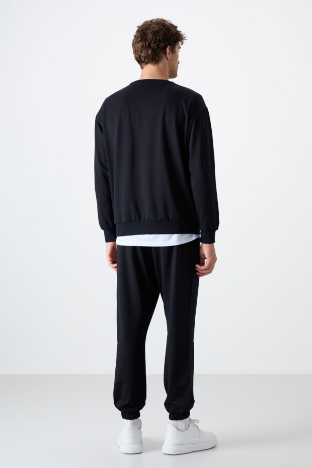 Lacivert Casual O Yaka Jogger Erkek Oversize Eşofman Takımı - 85120 - 9