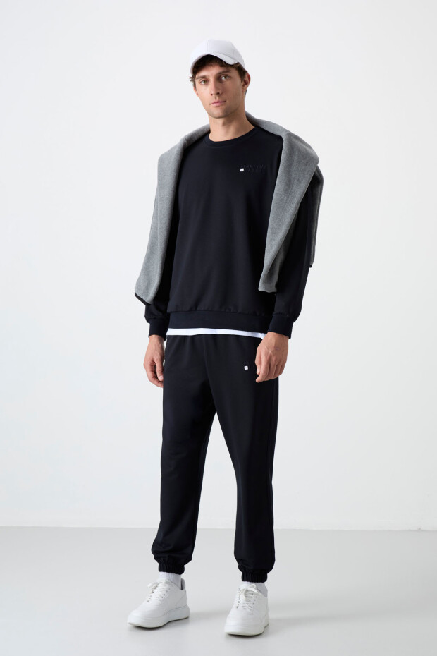 Lacivert Casual O Yaka Jogger Erkek Oversize Eşofman Takımı - 85120 - 8