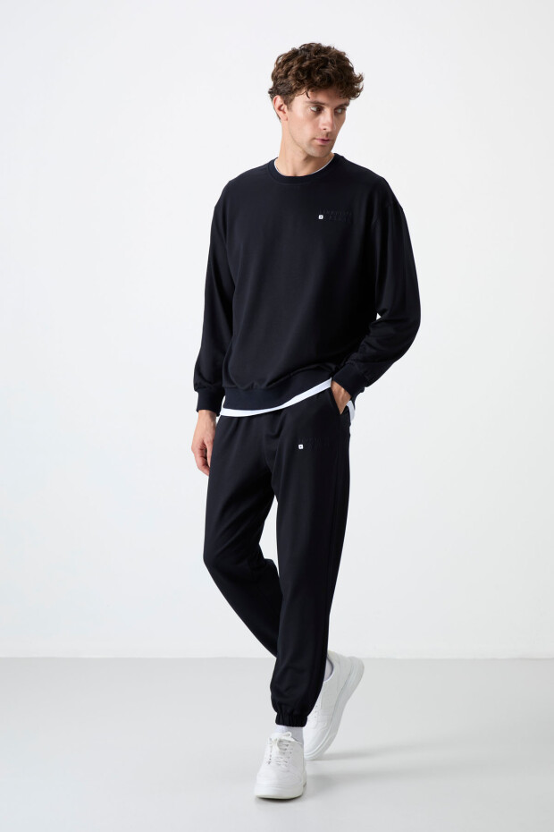 Lacivert Casual O Yaka Jogger Erkek Oversize Eşofman Takımı - 85120 - 7