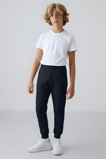 Lacivert Fermuarlı Standart Fit İnce Erkek Çocuk Eşofman Alt - 64042 - TOMMYLIFE (1)