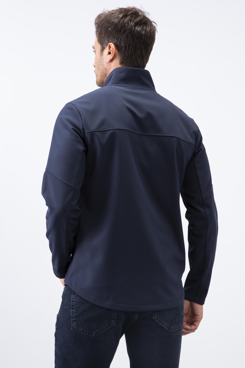 Lacivert Fermuarlı Dik Yaka Su ve Rüzgar Geçirmez Softshell Erkek Mont - 88050 - 7
