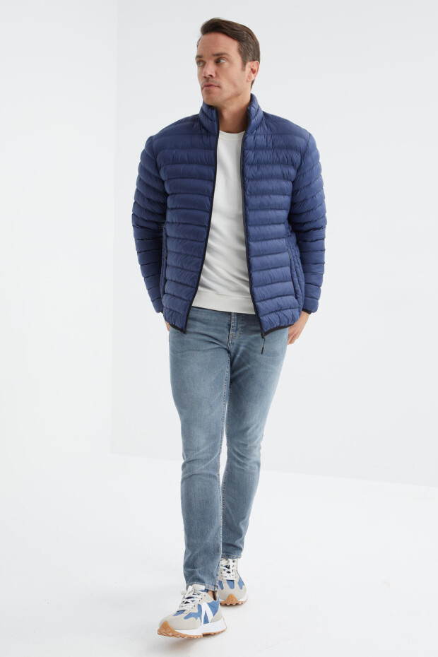 Lacivert Fermuarlı Standart Kalıp Soğuğa Dayanıklı Erkek Şişme Mont - 88166 - 4