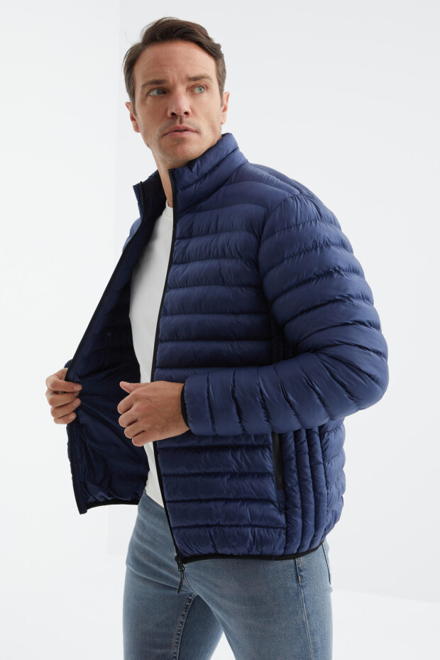 Lacivert Fermuarlı Standart Kalıp Soğuğa Dayanıklı Erkek Şişme Mont - 88166 - 5