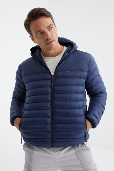 Lacivert Fermuarlı Standart Kalıp Soğuğa Dayanıklı Erkek Şişme Mont - 88167 