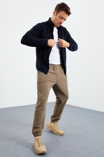 Lacivert Fermuarlı Sweatshirt Slim Fit Dik Yaka Erkek Polar - 87270 - TOMMYLIFE (1)