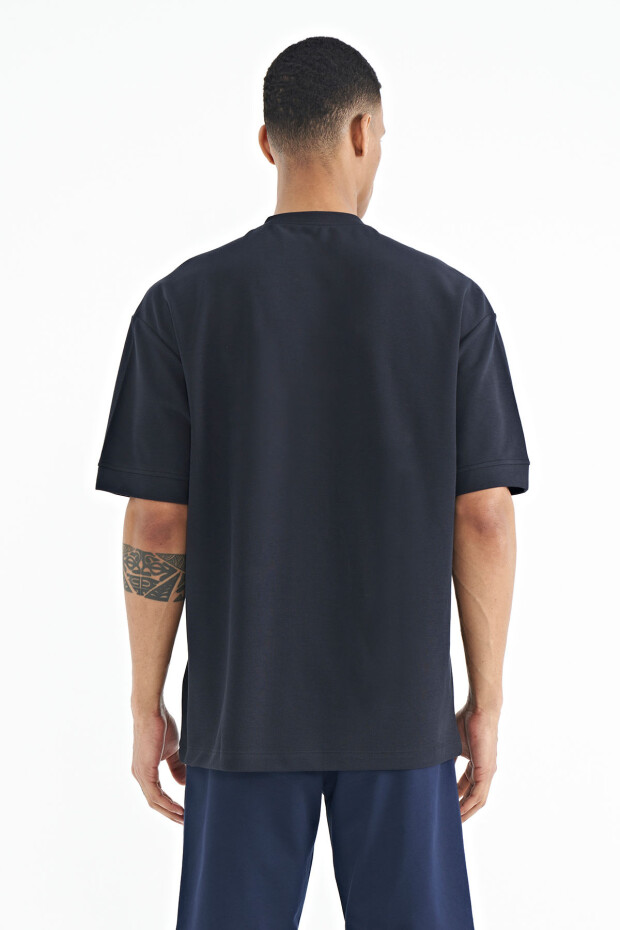 Lacivert Gizli Cep Detaylı Baskılı Oversize Erkek T-shirt - 88244