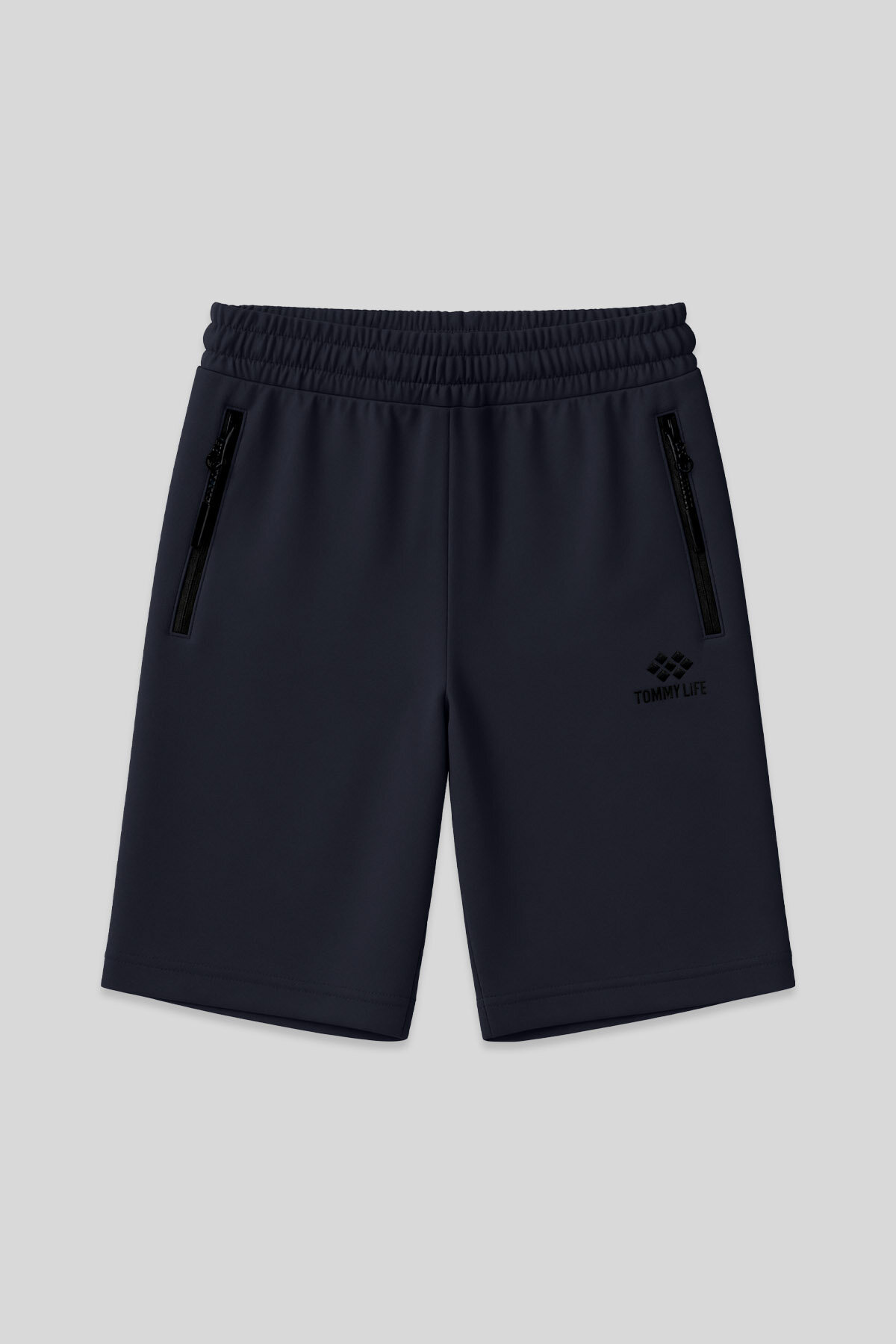 Lacivert Gizli Fermuar Arka Cepli Bağcıklı Standart Kalıp Erkek Şort - 81136 - TOMMYLIFE