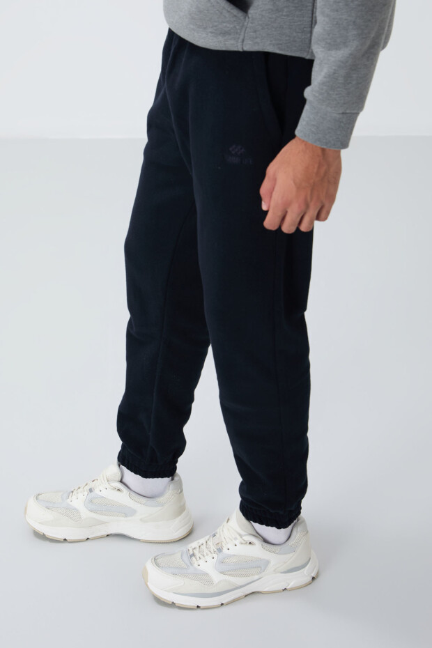 Lacivert Gizli Fermuarlı Rahat Form Lastik Paça Polar Erkek Eşofman Alt - 84866 - 3