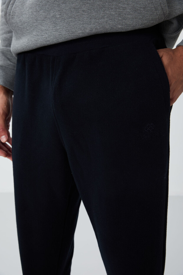 Lacivert Gizli Fermuarlı Rahat Form Lastik Paça Polar Erkek Eşofman Alt - 84866 - 4