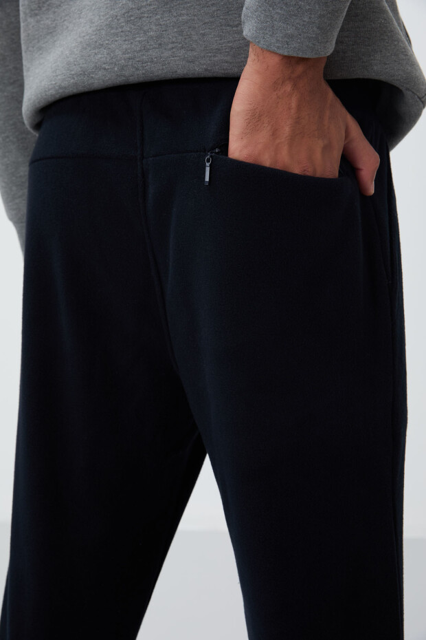 Lacivert Gizli Fermuarlı Rahat Form Lastik Paça Polar Erkek Eşofman Alt - 84866 - 5