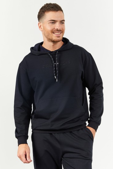 Lacivert Kapüşonlu Kanguru Cep Lastik Paça Erkek Oversize Eşofman Takımı - 85117 - TOMMYLIFE (1)