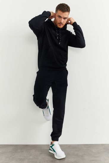 Lacivert Kapüşonlu Kanguru Cep Lastik Paça Erkek Oversize Eşofman Takımı - 85117 - TOMMYLIFE