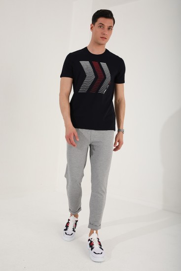 Lacivert Karışık Harf Rakam Baskılı Rahat Form O Yaka Erkek T-Shirt - 87960 - Thumbnail