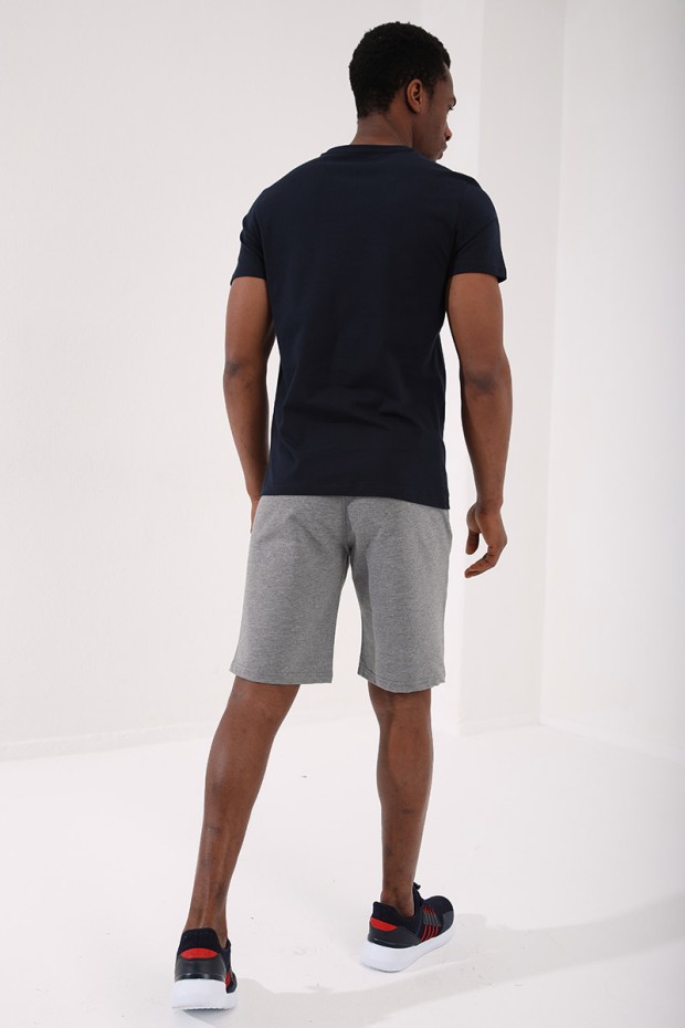 Lacivert Kartal Baskılı Standart Kalıp O Yaka Erkek T-Shirt - 87932