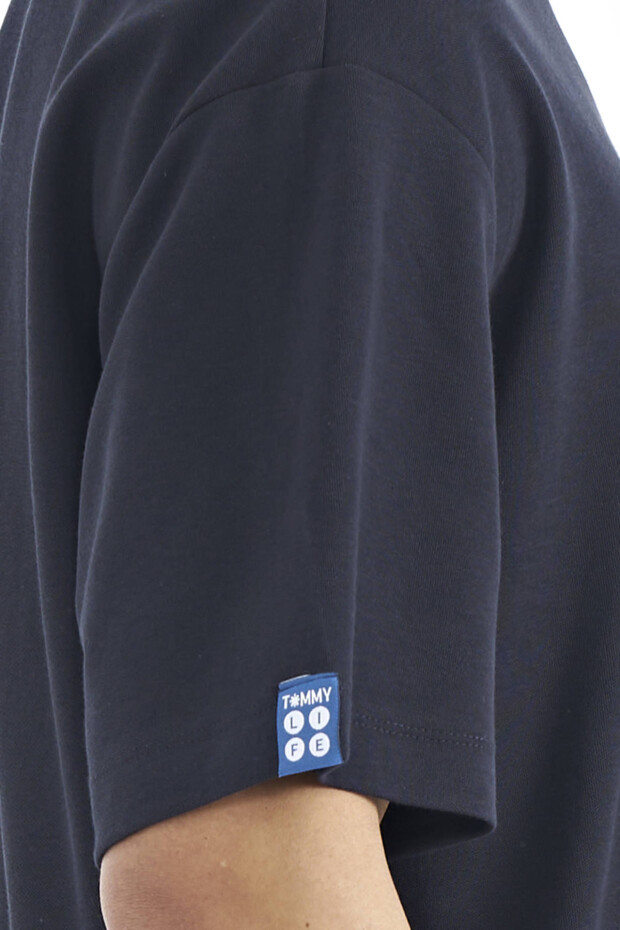 Lacivert Kol Arma Detaylı Basic Oversize Erkek T-Shirt - 88193 - 3