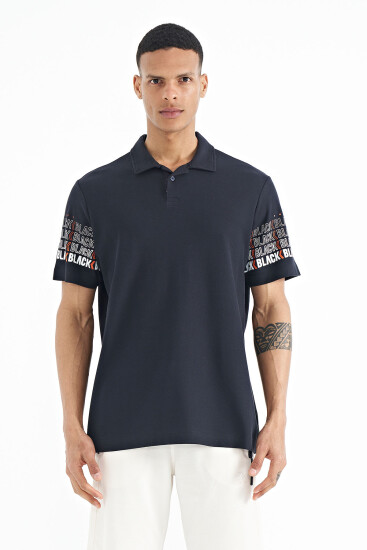 Lacivert Kol Baskı Detaylı Polo Yaka Standart Form Erkek T-shirt - 88240 