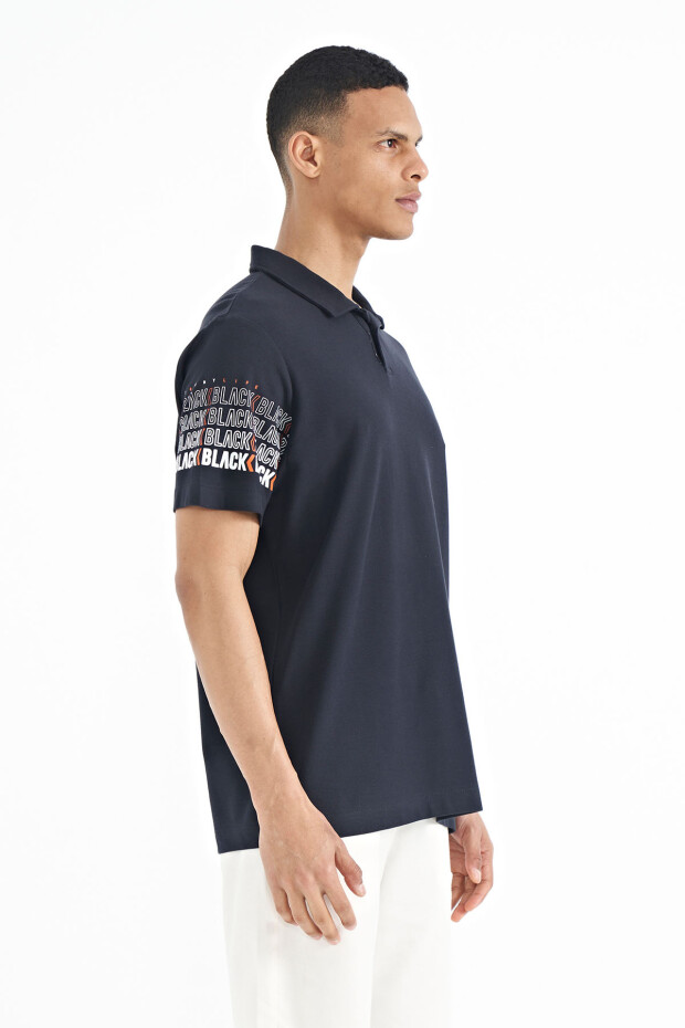 Lacivert Kol Baskı Detaylı Polo Yaka Standart Form Erkek T-shirt - 88240 - 5