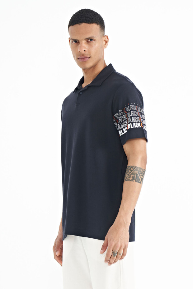 Lacivert Kol Baskı Detaylı Polo Yaka Standart Form Erkek T-shirt - 88240 - 4