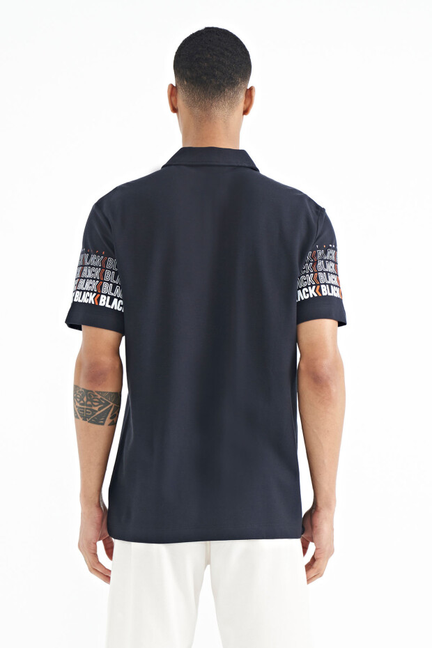 Lacivert Kol Baskı Detaylı Polo Yaka Standart Form Erkek T-shirt - 88240 - 6