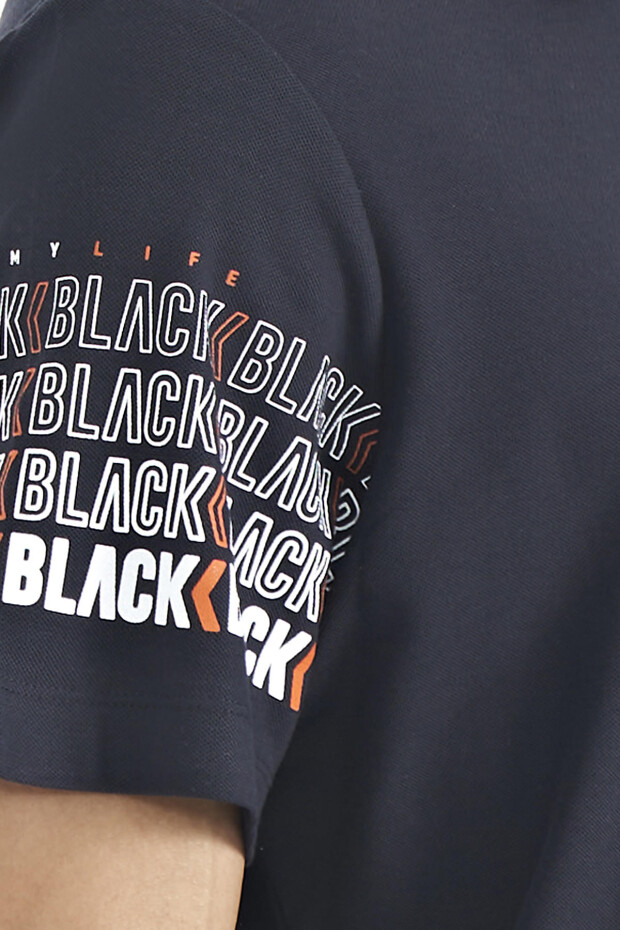 Lacivert Kol Baskı Detaylı Polo Yaka Standart Form Erkek T-shirt - 88240 - 3