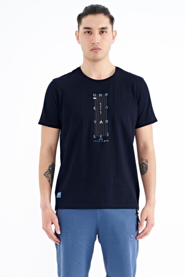 Lacivert Kol Şerit Detaylı O Yaka Standart Kalıp Erkek T-shirt - 88234 