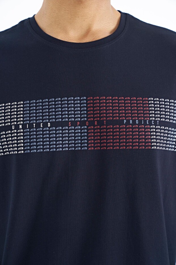 Lacivert Minimal Yazı Baskılı Standart Kalıp Erkek T-shirt - 88182