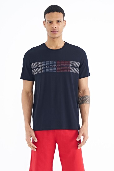 Lacivert Minimal Yazı Baskılı Standart Kalıp Erkek T-shirt - 88182 