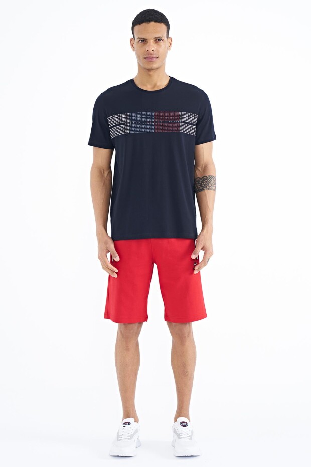 Lacivert Minimal Yazı Baskılı Standart Kalıp Erkek T-shirt - 88182