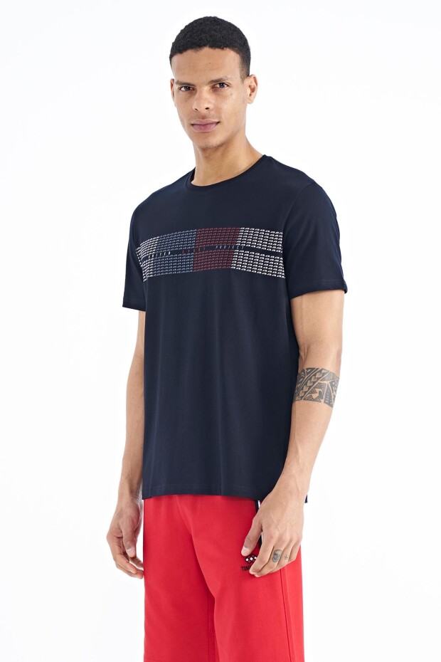 Lacivert Minimal Yazı Baskılı Standart Kalıp Erkek T-shirt - 88182