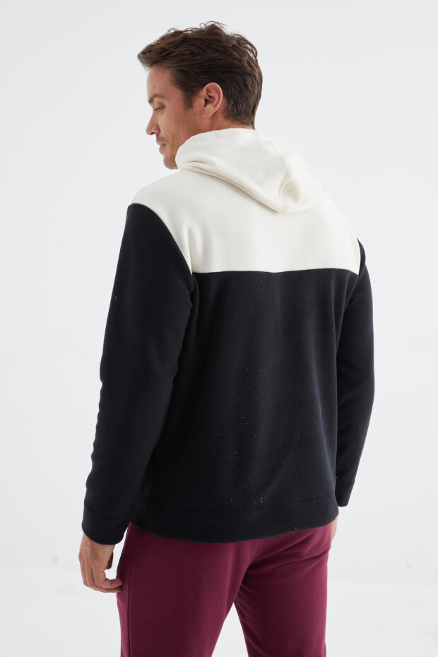 Lacivert Nakış Detaylı Kapüşonlu Kanguru Cepli Erkek Polar Sweatshirt - 88155