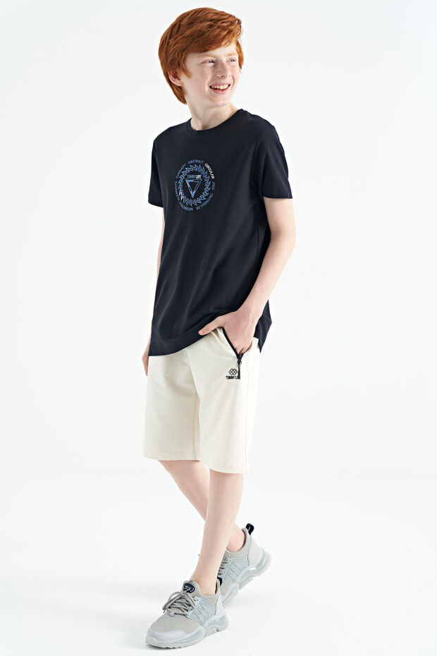 Lacivert Nakış İşleme Detaylı O Yaka Standart Kalıp Erkek Çocuk T-Shirt - 11115 - 8