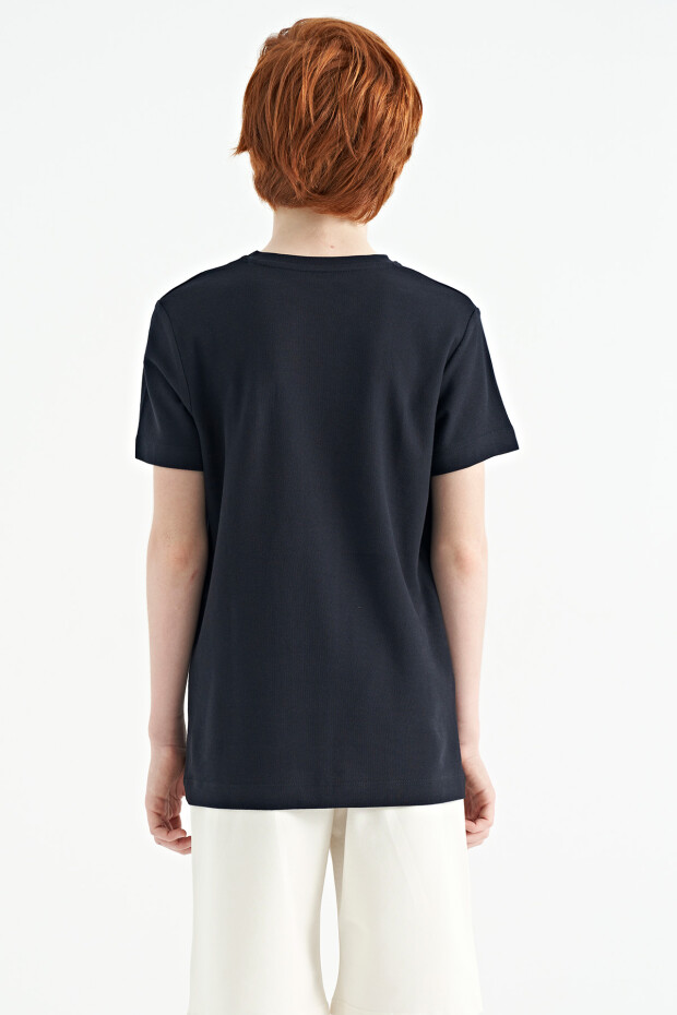 Lacivert Nakış İşleme Detaylı O Yaka Standart Kalıp Erkek Çocuk T-Shirt - 11115 - 9
