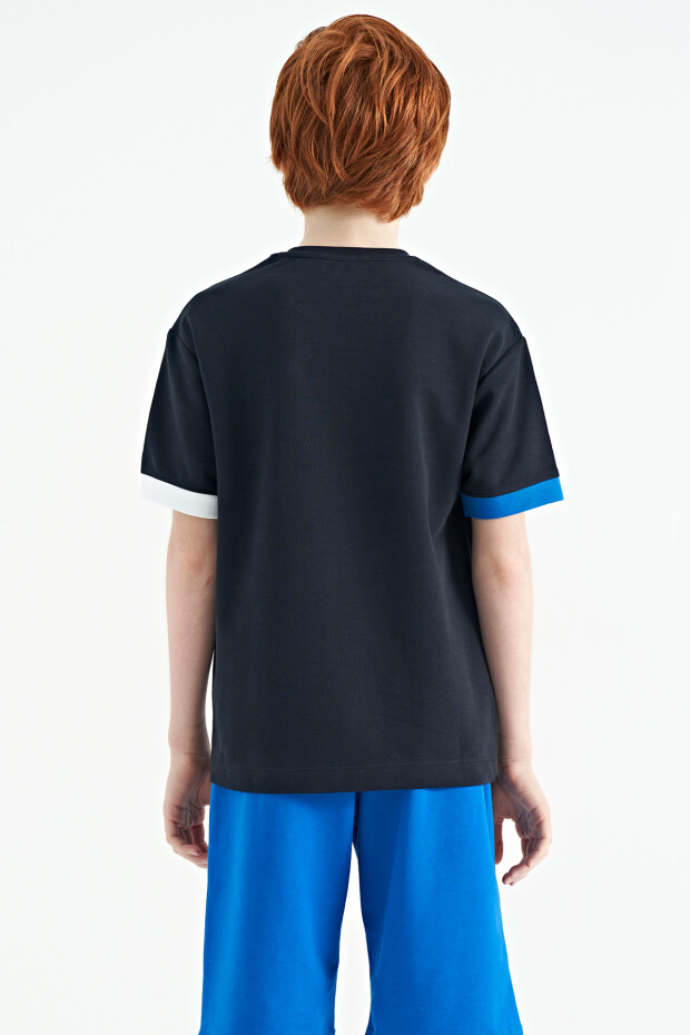 Lacivert O Yaka Oversize Cep Detaylı Erkek Çocuk T-Shirt - 11152