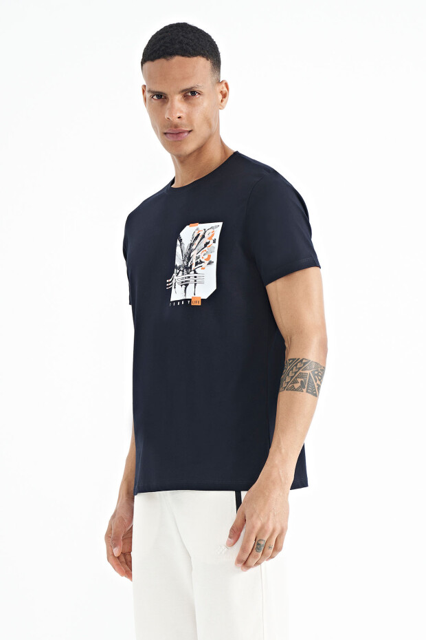 Lacivert Ön Arka Baskı Detaylı Standart Form Erkek T-shirt - 88233