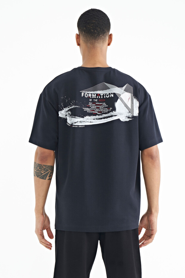 Lacivert Ön Arka Baskılı O Yaka Oversize Erkek T-shirt - 88224
