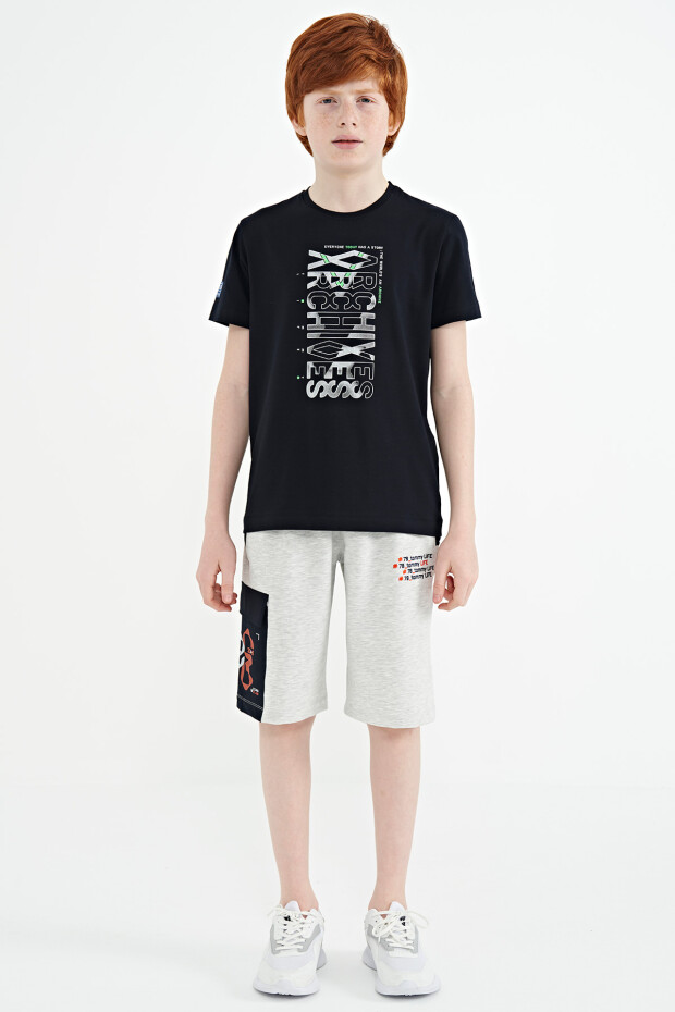 Lacivert Ön Baskı Detaylı O Yaka Standart Kalıp Erkek Çocuk T-Shirt - 11099