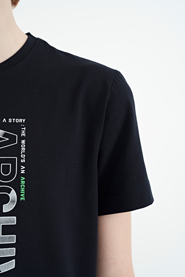 Lacivert Ön Baskı Detaylı O Yaka Standart Kalıp Erkek Çocuk T-Shirt - 11099