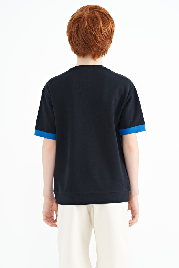 Lacivert Ön Yazı Nakışlı O Yaka Oversize Erkek Çocuk T-Shirt - 11147