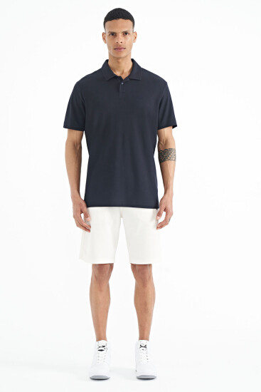Lacivert Polo Yaka Logo Nakışlı Standart Form Erkek T-shirt - 88237 - Thumbnail